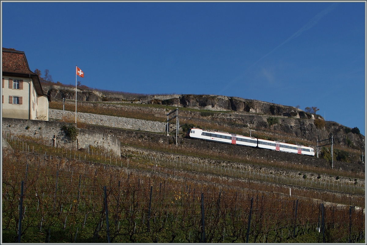Der SBB Domino als S31 auf der Fahrt von Vevey nach Puidoux-Chexbres wird in wenigen Minuten Chexberes Village erreichen.
22. Nov. 2014