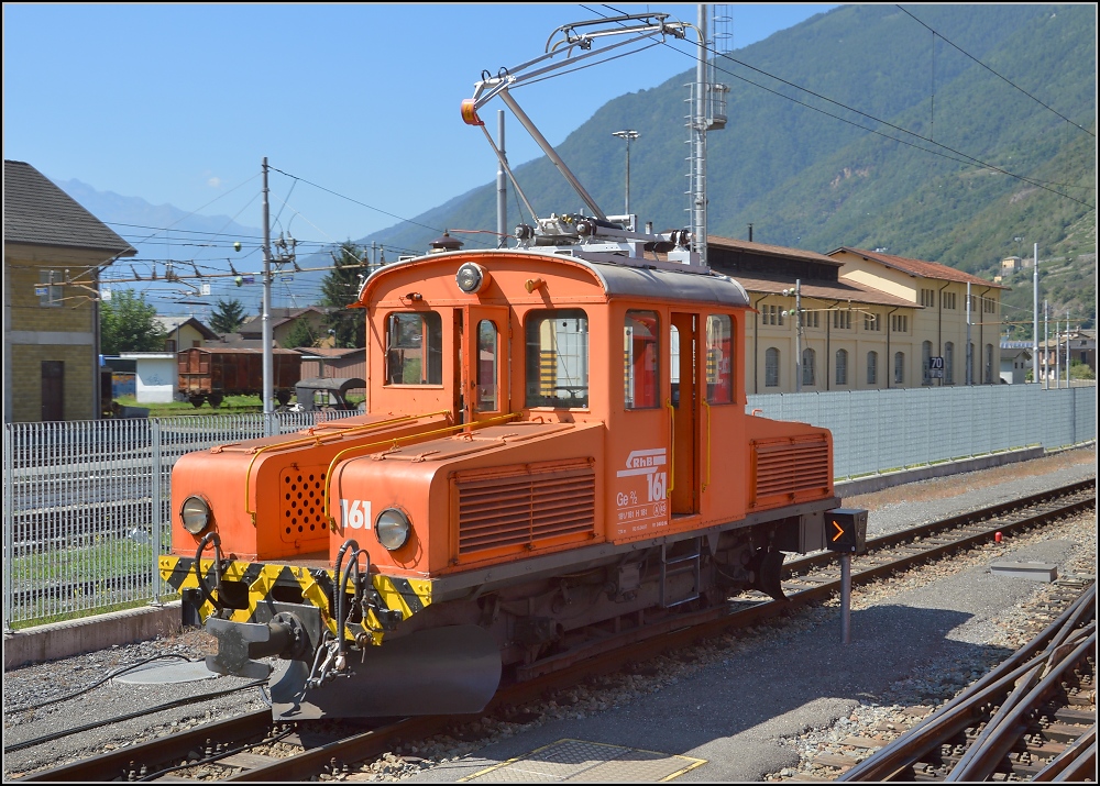 Ge 2/2 161 der Berninabahn, Baujahr 1911, in Tirano. August 2015.