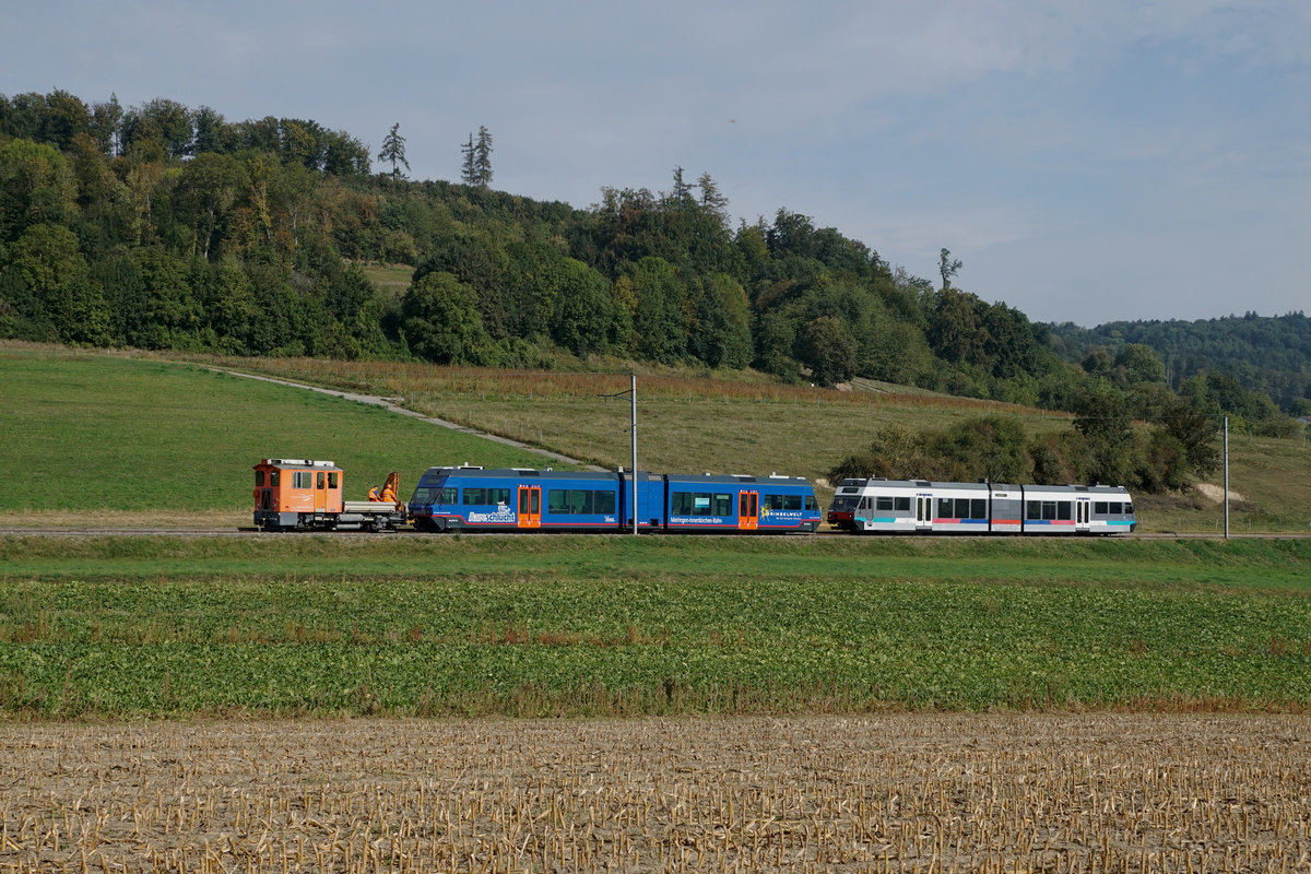 JAHRESRÜCKBLICK 2018
von Walter Ruetsch
Serie Nr. 5
Stadler Rail hat am 21. September 2018 den GTW Be 2/6 13 der Meiringen-Innertkirchenbahn (ehemals MVR) für Testfahrten nach Ins zur ASm/BTI überführt.
Die Weiterfahrt von Ins zum Depot Siselen erfolgte zusammen mit Be 2/6 7004 und Tm 541.  
