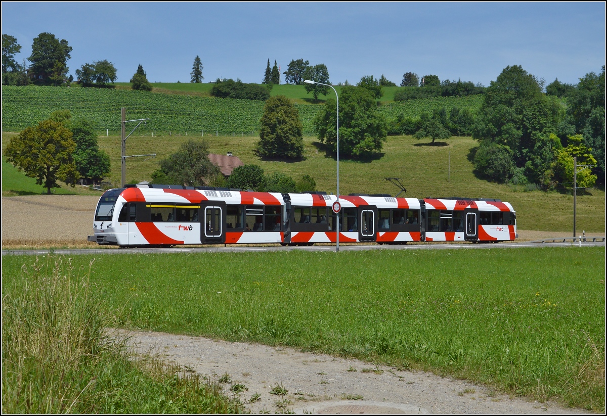 Triebwagen der Frauenfeld-Wil-Bahn ABe 4/8 bei Ldem. Juli 2014.