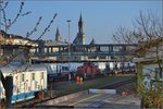 Konstanz/492043/abladen-des-zirkus-knie-in-konstanz Abladen des Zirkus Knie in Konstanz. Buntes Treiben auf dem Konstanzer Bahnhof. April 2016.