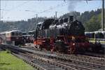 re-44-i-2-serie/828849/dampftage-huttwil-mit-frisch-genesenem-bubikopf Dampftage Huttwil mit frisch genesenem Bubikopf. 

64 518 rangiert vor den Museumszug. Oktober 2023.