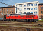   Die 232 618-9 (92 80 1232 618-9 D-DB), ex DR 132 618-0, der DB Schenker Rail Deutschland AG mit einem Güterzug am 01.07.2015 beim Bahnhof Cheb (Eger), aufgenommen aus einem Zug heraus.