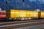 Zweiachsiger Behältertragwagen 43 68 4433 192-2 D-AAEC, der Gattung Lgnss 1 der ehemaligen AAE Ahaus-Alstätter Eisenbahn Cargo AG mit Sitz in Baar (2015 zur VTG AG, Hamburg) vermietet an die