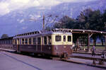 interlaken/820880/a-single-car-unit-of-the A single car unit of the Berner Oberland Bahn (BOB) standing at Interlaken Ost in late August 1962.