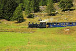 Dampfbahn Furka Bergstrecke: HG 3/4 9 beim Abstieg nach Oberwald. 23.August 2020