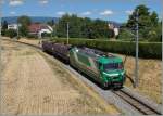 Der zwischen Les Marains und Vufflens Le Château fotografiete Güterzug ins ein artrein BAM-Zug; neben den Te III hat die BAM kürzlich auch solche Güterwagen und sogar eine Re 4/4 II beschaft. 
21. Juli 2015