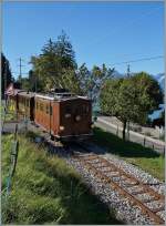  BERNE EN FETE  bei der Blonay Chamby Museumsbahn - die BOB HGe 3/3 N° 29, auf dem Weg nach Blonay kurz vor der Haltestelle  Cornaux .
13. Sept. 2014