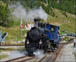 - 2012 in Oberwald - Nachdem die DFB HG 3/4 N 1  Furkahorn  ihren Zug am 16.09.2012 nach Oberwald gebracht hat, fhrt sie rckwrts auf die Drehscheibe.