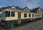 Im Bahnhof von Nesslau-Neu St. Johann ist am 29.03.2014 der Steuerwagen Abt 50 48 39-35 154-2 der Südostbahn abgestellt.