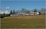 Kurz vor Palézieux Village ist dieser  Domino -Zug auf der Strecke von Payerne nach Lausanne unterwegs.
12. Feb. 2014