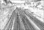 Im großen Einschnitt zu drei Tunnels -

Gleisanlagen und Überwerfungen südlich des Bahnhofes Zürich-Oerlikon. Gleich drei Tunnelröhren führen von hier zum Züricher Hauptbahnhof. 

Als erster wurde 1856 der Wipkingertunnel eröffnet, hinten links in erhöhter Lage ist das Portal zu erahnen.

Zunächst für den Güterverkehr wurde 1969 der 2,1 km lange Käferbergtunnel in Betrieb genommen (die beiden rechten Gleise auf dem Bildführen in diesen Tunnel). Mit den Bau des Hardturmviadukts in Richtung Hbf 1982 wird auch viel Personenverkehr durch diesen Tunnel abgewickelt. Über diese Tunnelstrecke fahren heute zahlreiche S-Bahnen zur Stammstrecke Hirschgrabentunnel mit dem Bahnhof Museumstraße am Hauptbahnhof.
 
2014 wurde schließlich der 4,8 km lange Weinbergtunnel fertiggestellt. Sein Portal liegt wiederum auf der linken Seite, etwas links unterhalb des Portales des Wipkingertunnels. Im Züricher Hauptbahnhof entstand dazu der viergleisige Tunnelbahnhof Löwenstraße. 

Zur Bearbeitung: Die Situation war nur durch eine verdreckte Glasscheibe zu fotografieren. Um die dadurch verursachten Störungen möglichst gering zu halten, habe ich mal diese Verfremdungsversuch gewählt.

13.03.2019