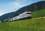 MOB: Panoramic Express auf der Fahrt nach Zweisimmen-Lenk mit einer Ge 4/4 8001-8004 (1995) im Oktober 1995.
Foto: Walter Ruetsch  