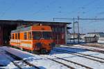 ASm: Der Gütertriebwagen De 4/4 121 bei der Fahrt in das Depot Langenthal am 11. Februar 2015.
Foto: Walter Ruetsch