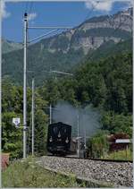 Schweizer Dampftage Brienz 2018: Die SBB G 3/4 208 der Ballenberg Dampfbahn verlässt Brienz mit ihrem  Dampfschnupper-Zug  (Schnupperfahrt 1) nach Brienzwiler.
30. Juni 2018
