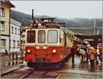 Der Appenzeller Bahn BDe 4/4 47 mit einem Regionalzug nach Wasserauen beim Halt in Appenzell.
110 Film / Sept. 1983