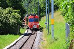 Appenzellerbahnen - Beginn der Zahnstangenrampe in Altstätten Stadt. Triebwagen 17 mit Velotransportwagen. 10.Juni 2016. 