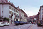 Ehemalige Vereinigte Bern-Worb-Bahnen VBW, Bern Kornhausplatz - Bolligen - Worb-Linie: Triebwagen 37 mit Steuerwagen 84 auf dem Berner Tramnetz beim Spitalacker, 31.August 1973 