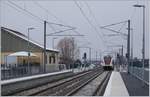Von Meroux kommend erreicht der SBB RABe 522 206 als RE 18179 nach Biel/Bienne den Bahnhof von Grandvillars. 
11. Jan. 2019