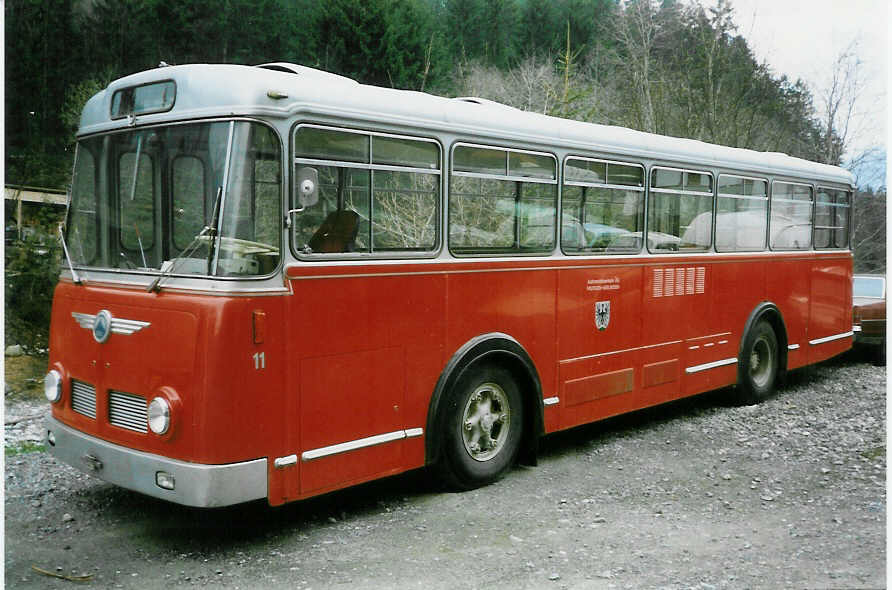 (003'131) - AFA Adelboden - Nr. 11 - Saurer/Hess (ex Roth, Chur Nr. 10) im April 1988 in Adelboden, Margeli