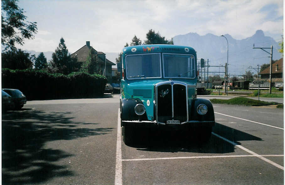 (012'922) - WWF, Zrich - ZH 170'109 - Saurer/Gangloff Pandamobil (ex P 24'552) am 18. August 1995 in Thun, Seestrasse