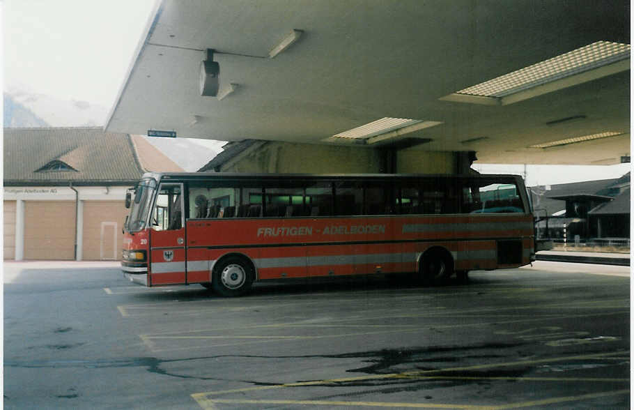 (013'900) - AFA Adelboden - Nr. 20/BE 19'692 - Setra (ex Hauser, Gryon) am 6. April 1996 beim Bahnhof Frutigen