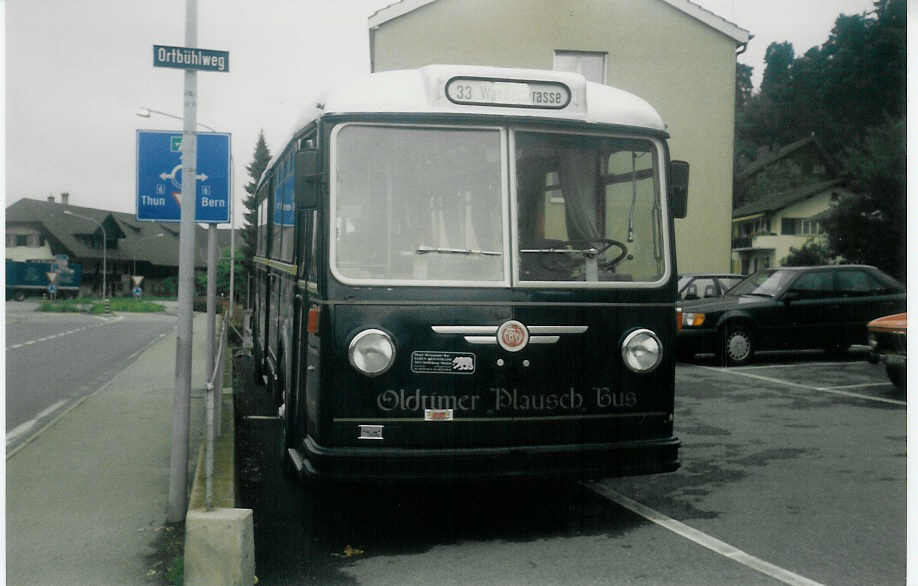 (014'634) - Reusser, Steffisburg - FBW/FHS (ex Berger, Chur; ex BVB Basel Nr. 25) am 8. August 1996 in Steffisburg, Restaurant Bren