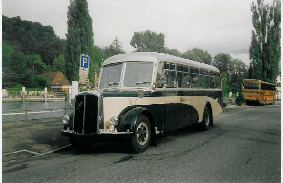 (018'809) - Huber, Entlebuch - Nr. 4/LU 15'546 - Saurer/Krapf (ex Lonza, Visp Nr. 33) am 30. August 1997 bei der Schifflndte Thun