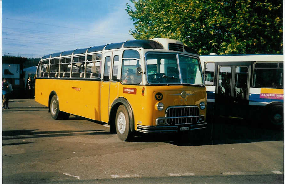 (020'414) - Lambach, Mriken - AG 147'760 - FBW/FHS (ex Hotz, Rickenbach bei Wil/TG; ex P 24'079; ex P 21'579) am 25. Oktober 1997 beim Bahnhof Brugg (75 Jahre PAH Voegtlin-Meyer)