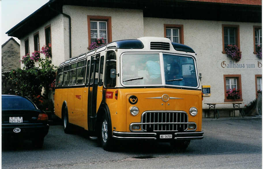 (025'934) - Lambach, Mriken - AG 14'703 - FBW/FHS (ex Hotz, Rickenbach bei Wil/TG; ex P 24'079; ex P 21'579) am 5. September 1998 in Hottwil, Gasthof zum Bren