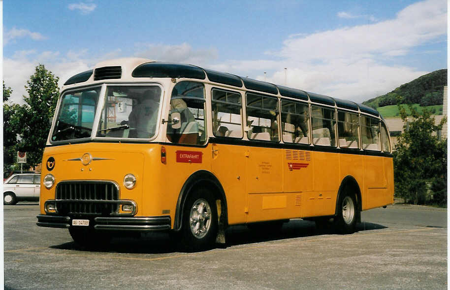 (026'103) - Lambach, Mriken - AG 14'703 - FBW/FHS (ex Hotz, Rickenbach bei Wil/TG; ex P 24'079; ex P 21'579) am 5. September 1998 beim Bahnhof Frick