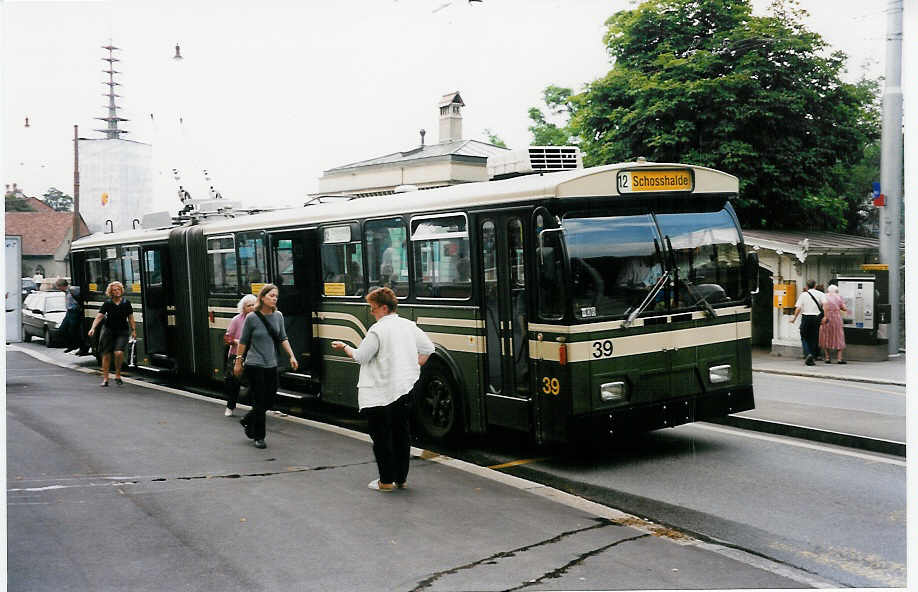 (034'116) - SVB Bern - Nr. 39 - FBW/R&J Gelenktrolleybus am 12. Juli 1999 in Bern, Brengraben