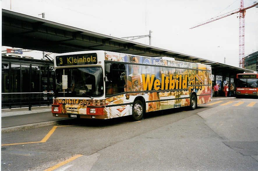 (034'335) - SOO Olten - Nr. 80/SO 21'063 - MAN am 14. Juli 1999 beim Bahnhof Olten