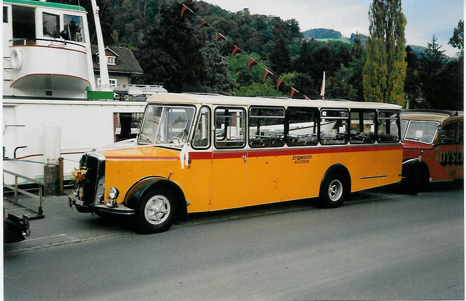 (037'210) - Engeloch, Riggisberg - Nr. 9/BE 40'370 - Saurer/R&J (ex Nr. 2) am 2. Oktober 1999 bei der Schifflndte Thun