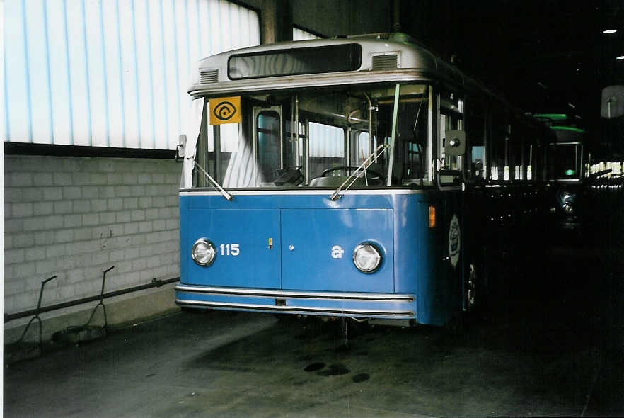 (046'005) - ACT Lugano - Nr. 115 - FBW/R&J Trolleybus am 23. April 2001 in Pregassona, Deposito