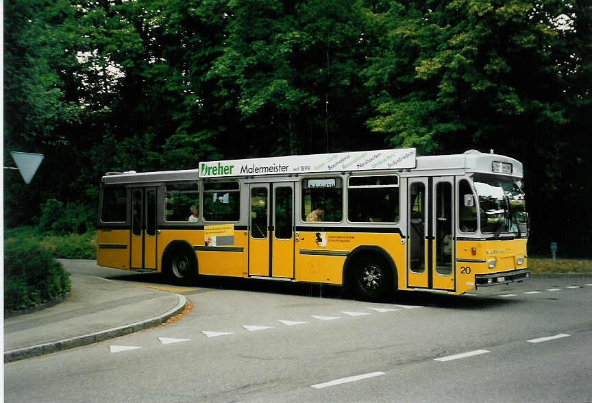 (047'820) - VBSH Schaffhausen - Nr. 20/SH 38'020 - Saurer/Hess am 12. Juli 2001 in Schaffhausen, Wiesli