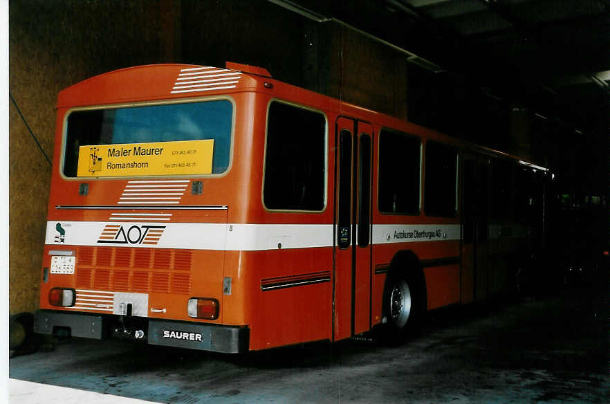 (048'312) - AOT Amriswil - Nr. 8/TG 116'583 - Saurer/Tscher (ex Frommelt, Vaduz) am 17. Juli 2001 in Amriswil, Garage