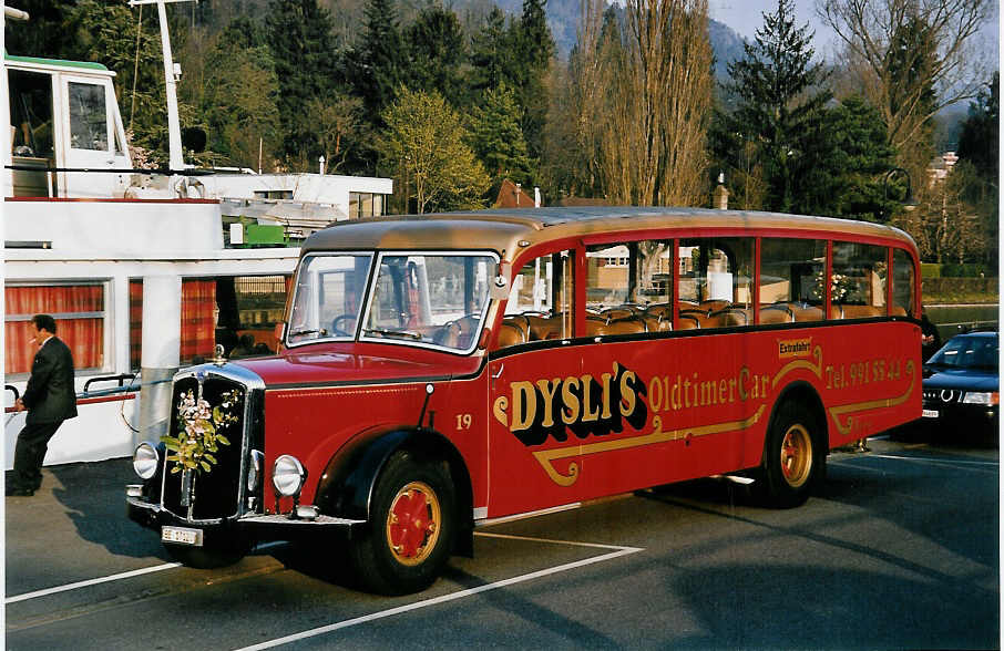 (052'622) - Dysli, Bern - Nr. 19/BE 17'120 - Saurer/Saurer (ex P 23'085; ex P 2137) am 28. Mrz 2002 bei der Schifflndte Thun