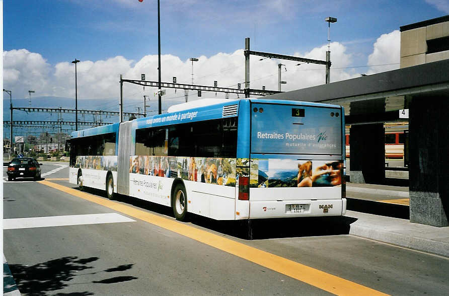 (053'430) - TRAVYS Yverdon - VD 1321 - MAN (ex TPYG Yverdon) am 20. Mai 2002 beim Bahnhof Yverdon