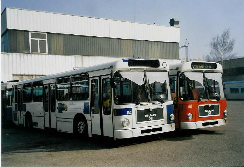 (059'024) - TL Lausanne - Nr. 114 - MAN am 22. Februar 2003 in Biel, BTR