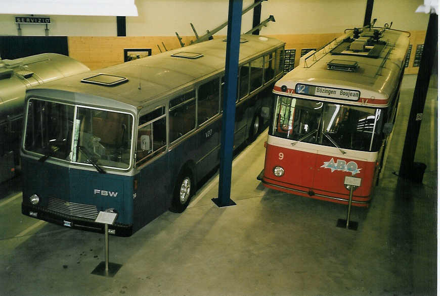 (060'822) - VZO Grningen - Nr. 14 - FBW/Tscher + VB Biel (TVB+TVS) - Nr. 9 - FBW/R&J Trolleybus am 21. Juni 2003 in Wetzikon, FBW-Museum