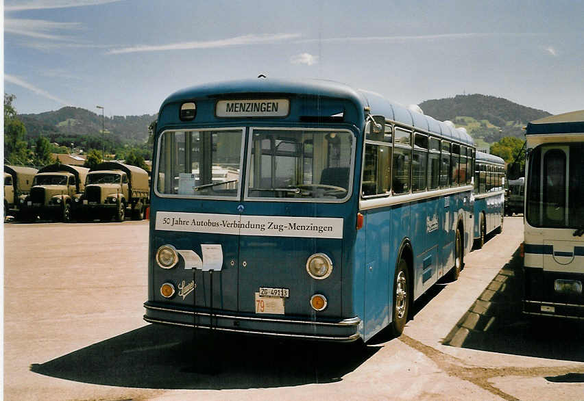 (060'923) - ZVB Zug - Nr. 113/ZG 49'113 - Saurer/Saurer (ex Nr. 13) am 21. Juni 2003 in Hinwil, AMP