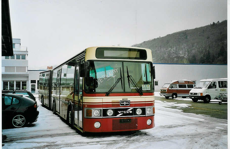 (074'815) - ARAG Ruswil - Nr. 14/BE 4570 U - Volvo/Van Hool am 22. Februar 2005 in Biel, Rattinbus