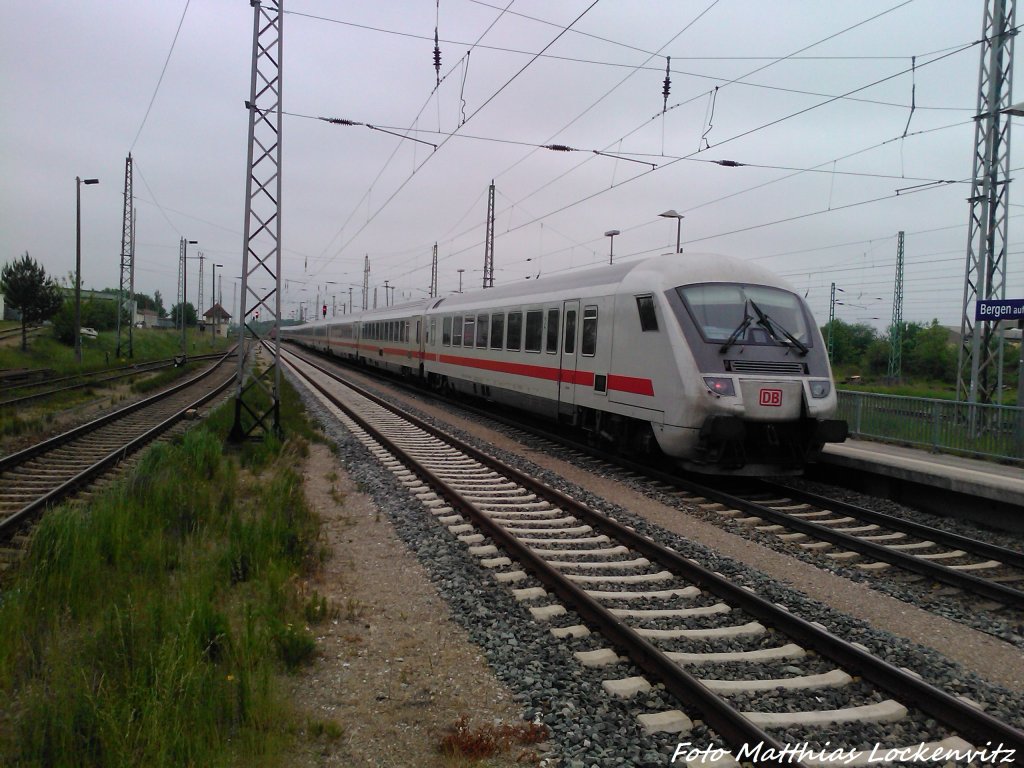 101 120-4 mit IC 2213mit Ziel Stuttgart bei der Ausfahrt aus Bergen auf Rgen am 2.6.13