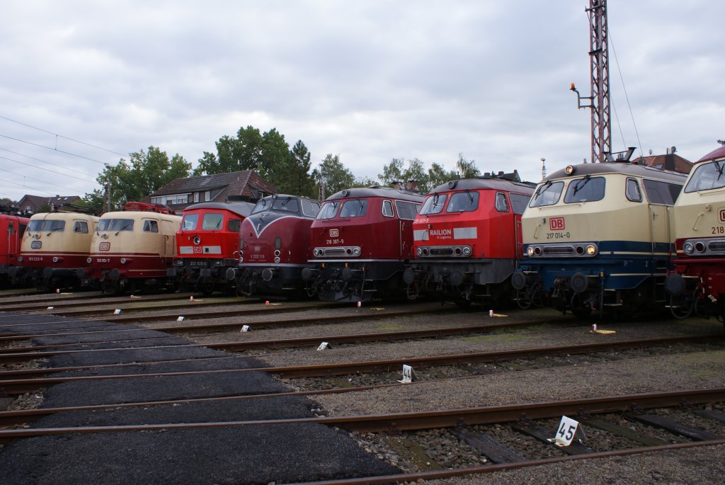 103 222-6, 103 113-7, 233 525-5, V200 116, 218 387-9, 225 021-5, 217 014-0 und 218 105-5 am 19.09.2010 in Osnabrck beim Fest 175 Jahre Deutsche Eisenbahn und 125 Jahre Bahnbetriebswerk Osnabrck