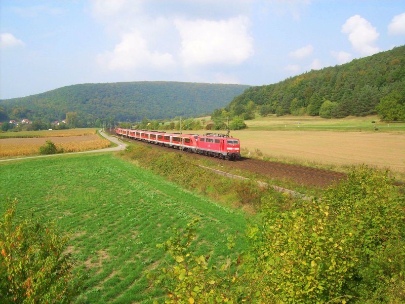 111er Doppelpack mir RE nach Wrzburg am 20.09.09 bei Harrbach
