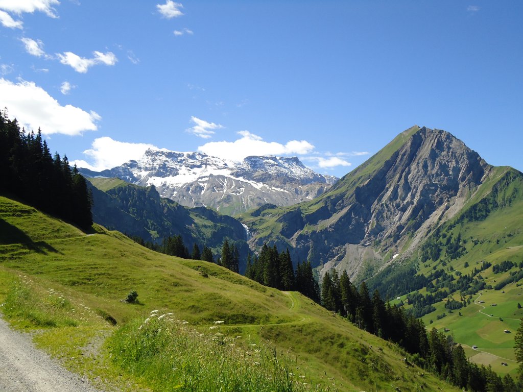 (128'158) - Der Wildstrubel und Fitzer am 1. August 2010 von der Alp Laueli ob Adelboden