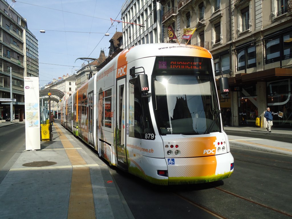 (132'885) - TPG-Tram - Nr. 879 - am 10. M�rz 2011 in Gen�ve, Coutance