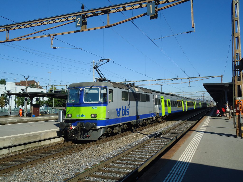 (134'652) - BLS-Lok - Nr. 502 - am 3. Juli 2011 im Bahnhof Thun