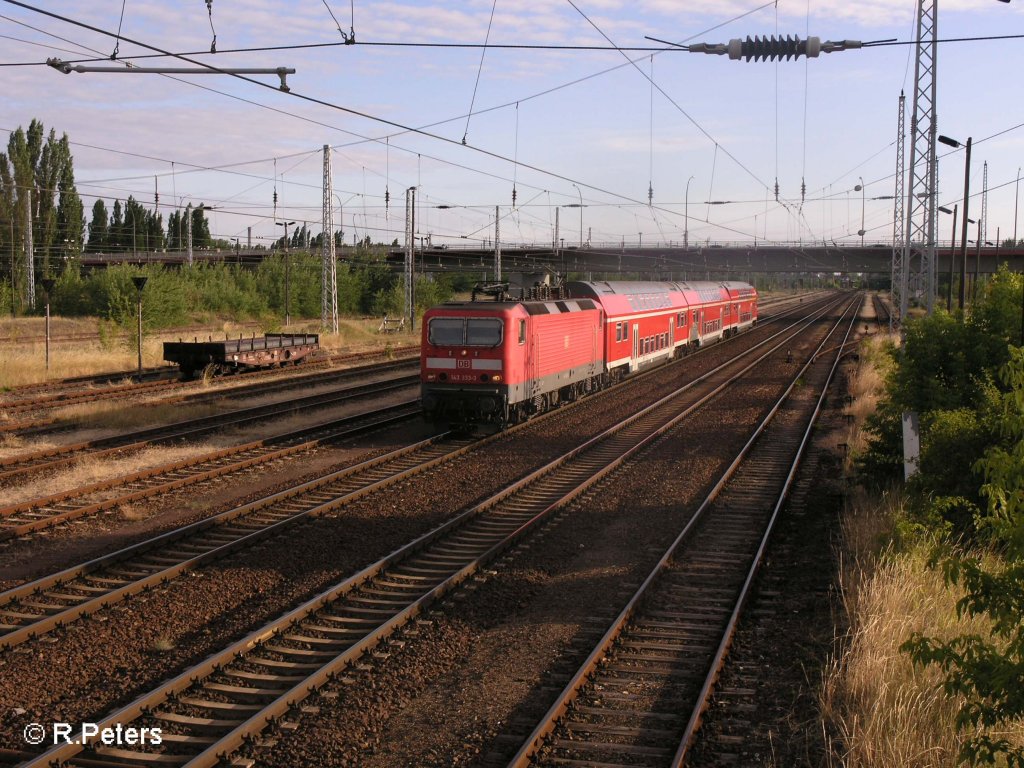 143 333-3 verlsst Eisenhttenstadt mit RE38557 nach Cottbus. 08.07.08